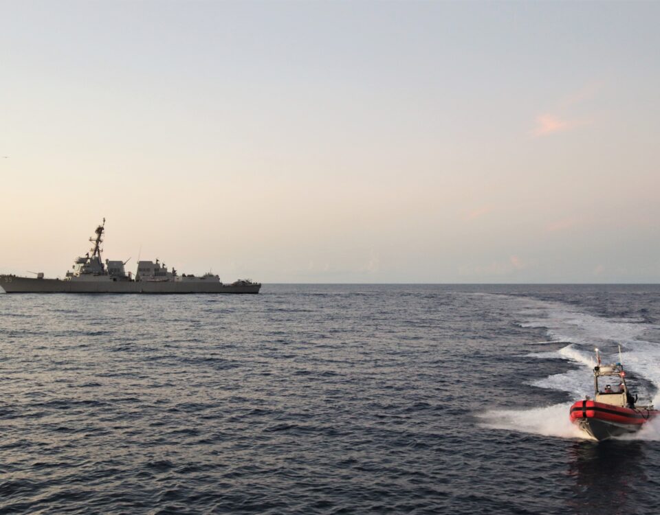 U.S. Coast Guard Cutter Vigilant (WMEC-617) conducts a joint operation with the USS